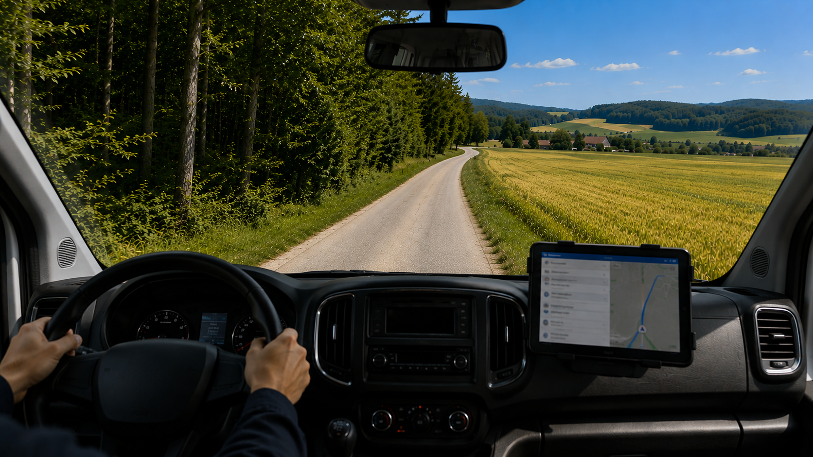 Tablet mit Navigation im Zustellfahrzeug